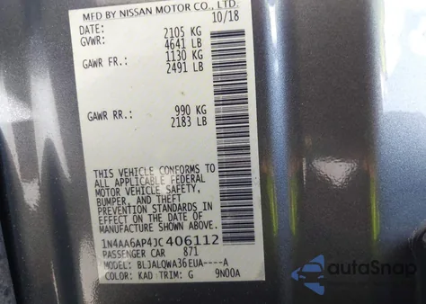 2018 Nissan Maxima 3.5 S z USA, uszkodzony, nr VIN 1N4AA6AP4JC406112